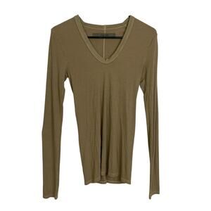 Enya Costa Long Sleeve Top Womens Size XS/Small Tan Ribbed Knit V Neck Fitted